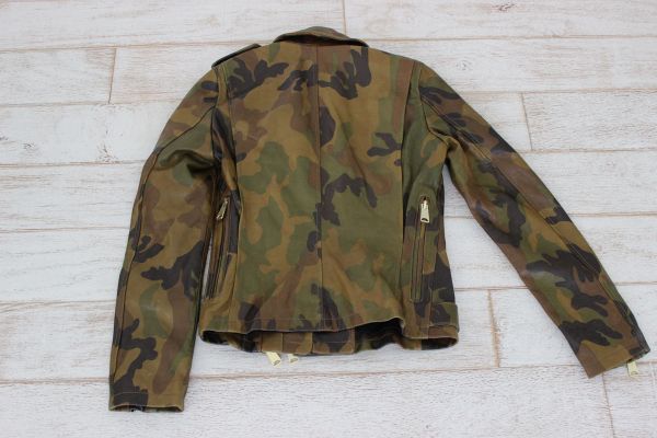 R 13 Camouflage Biker Leather Jacket Medium #2