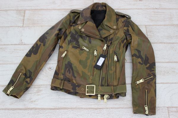 R 13 Camouflage Biker Leather Jacket Medium
