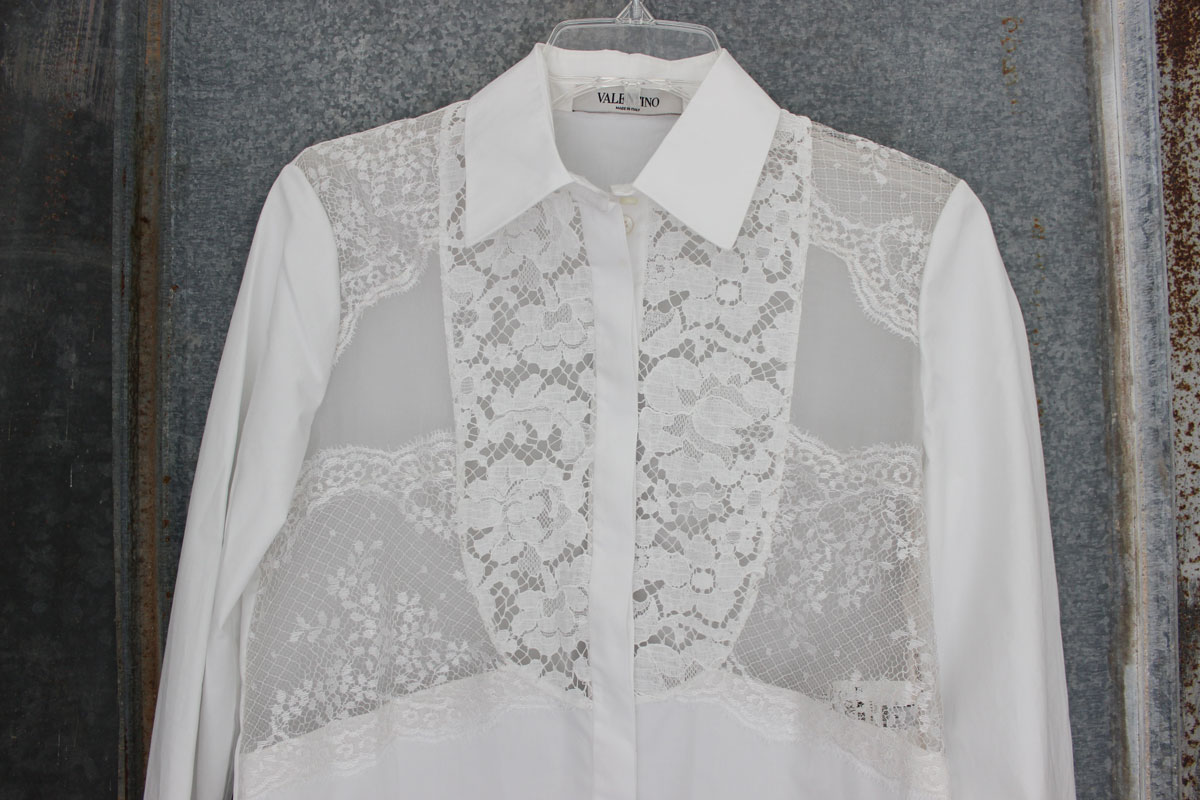 Valentino White Cotton & Lace Button Down Shirt 4