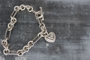 David Yurman Figaro Pave Diamond Cable Heart Charm Bracelet